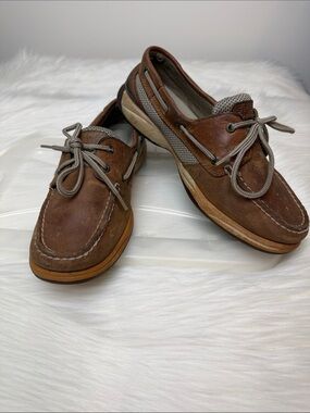 Sperry Women's Bluefish Boat Shoe, Sperry Top-Sider Brown Leather Moccasin 6.5M
